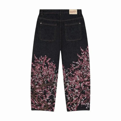 Y2K New Retro Centipede Embroidery Pattern Washed Oversized Wide-Leg Pants Street Gothic Harajuku Floor Pants For Men and Women