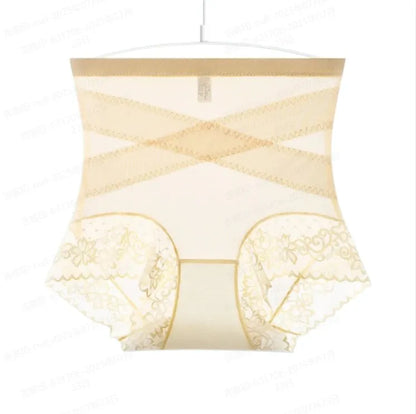 Cross-strap High-waisted Panties Lace 7A Antibacterial Hip-lifting Girdle Girl High-waisted Body Shaping Pants Anti-gravity