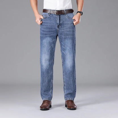 2026 Summer High Quality Brand Cloth Business Casual Men's Lightweight Straight Loose Jeans Classic Retro thin cotton trousers
