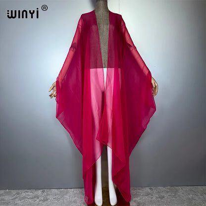 WINYI Beach sexy Cover Ups for Swimwear Women Kimono Swimsuit Cape Summer Dress 2023 Beachwear Monochrome perspective yarn dress