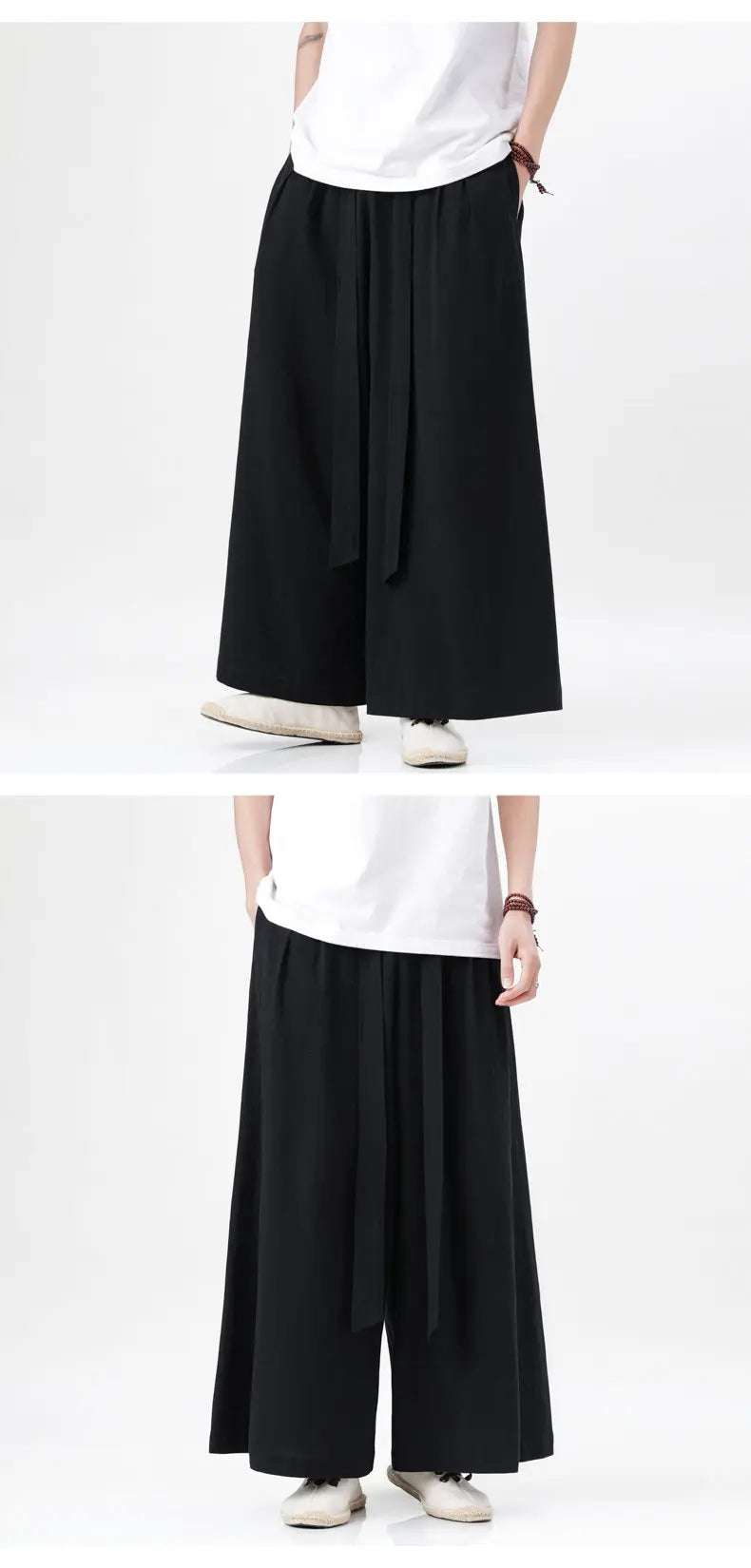 Chinese Style Linen Cotton Retro Pants Man Summer Kimono  Solid Color Traditional Pants Male Streetwear Casual Wide-Leg Trousers