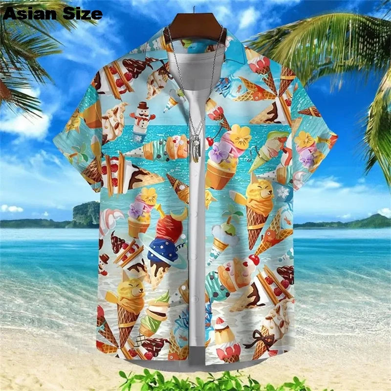 2025 Hawaiian Shirt For Men Summer Cold Ice Cream Short Sleeve Shirt Tops Casual Popsicle Blouses Icecream Female Button Clothes