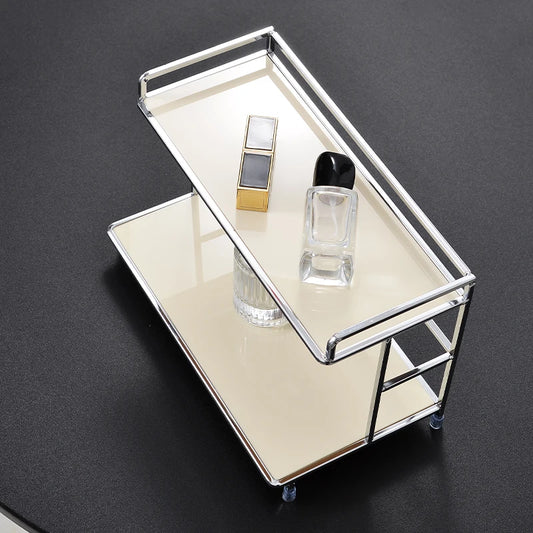 Metal Desk Organizer - Double Layer Desktop Storage Rack for Cup, Cosmetics & Bathroom