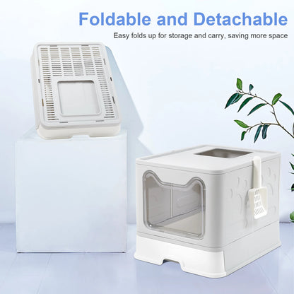 Foldable XXL Cat Litter Box - Large Space with Front Entry  Top Exit - ZOOMNSTORE