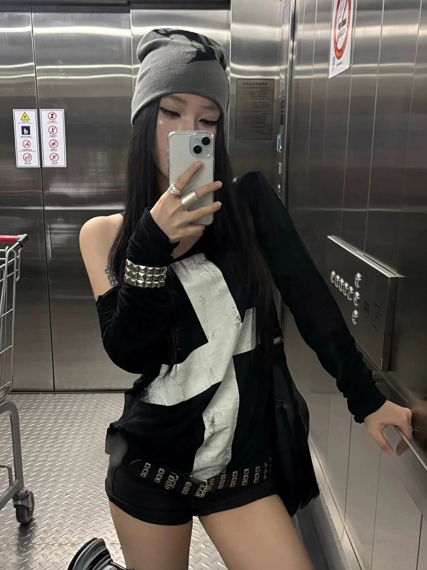 Seeslim Print Cross Graphic T Shirts Woman Long Sleeve Blck Goth Autumn Spring Tops Tees Female Clothing 2000s Clothes Y2k Chic