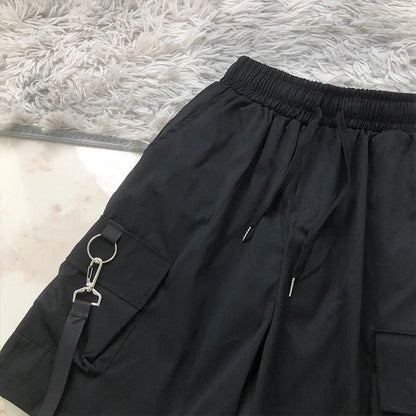 Summer Cargo Shorts Women Y2K Harajuku Streetwear Hip Hop with Chain Shorts Bf High Waist Baggy Wide Leg Short Pants New