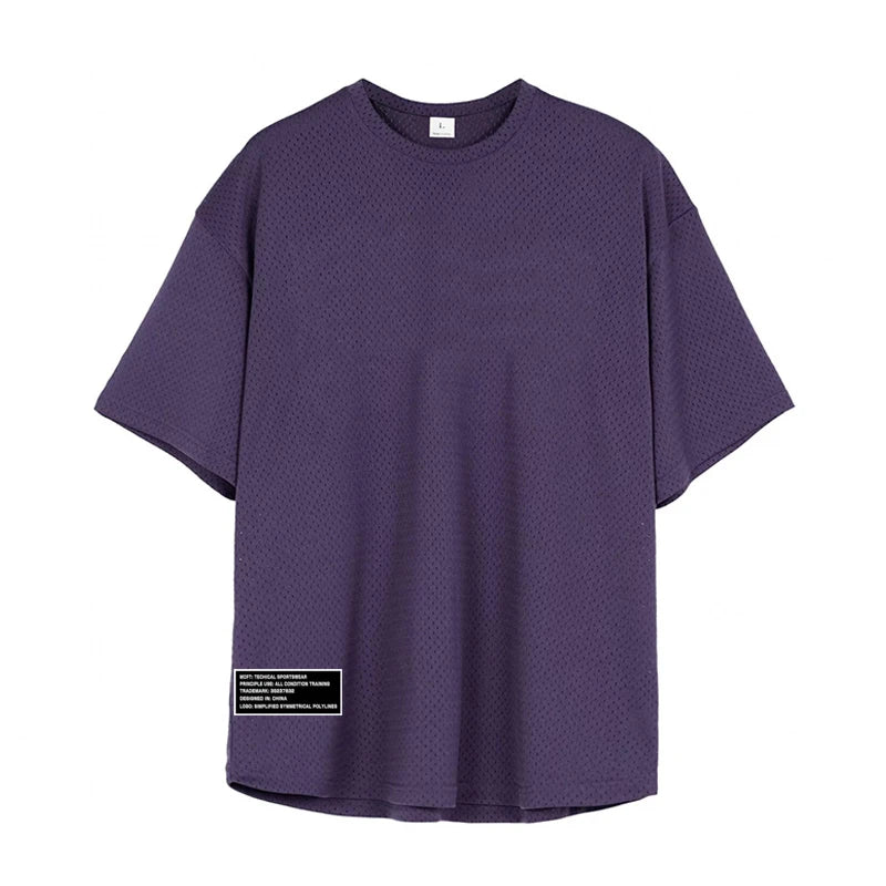 Oversized Breathable Loose Mens Sport T-Shirts Gym Fitness Bodybuilding Half-Sleeve Shirts Summer Quick Dry Mesh Casual Clothing