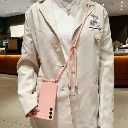 Crossbody Lanyard Soft Case For Samsung Galaxy S23 FE S25 Edge S26 S24 Ultra A17 A57 A37 A55 A56 A16 5G Liquid Silicone Cover