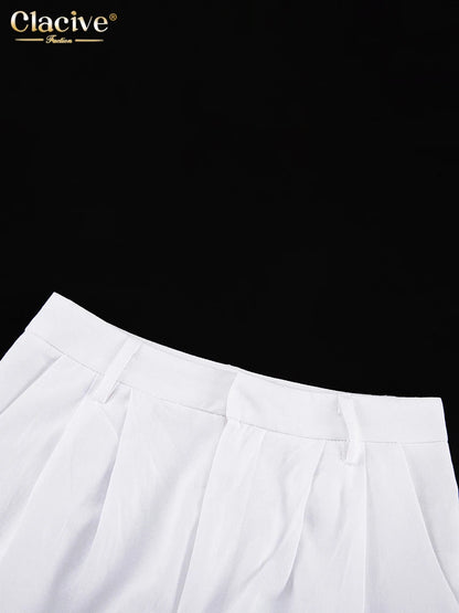 Clacive Summer White Linen Two Piece Set For Women 2023 Fashion Sleeveless Tank Top New In Matching High Waist Wide Pants Set