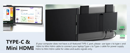 14 Inch Portable Monitor – Laptop Screen Extender with 1080P IPS Display, USB-C HDMI Port