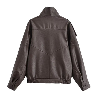 Women Autumn Jackets – Black Zipper Jacket With Asymmetric Button & Turtleneck Collar