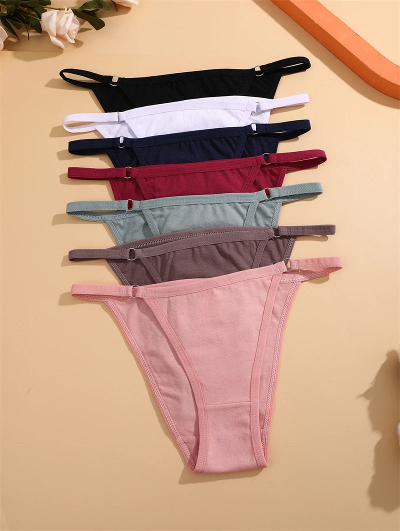 FINETOO 4Pcs Women's Cotton Panties Sexy Metal Ring Waist Underwear Solid Breathable Panties Ladies Soft Briefs Comfort Lingerie