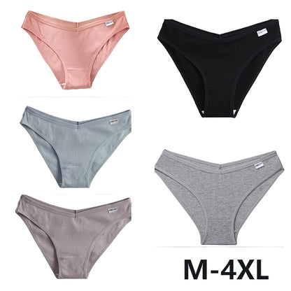 Women Cotton Panties - 5PCS Mid Rise Briefs Plus Size Sexy Ladies Underwear