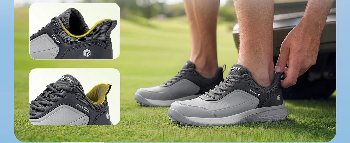 FitVille Men'S Wide Waterproof Spikeless Golf Shoes, High Traction Anti-Slip Sole, Shock Absorption Cushioning Arch Support Professional Golf Trainers, Roomy Toe Box For Wide & Fat Feet