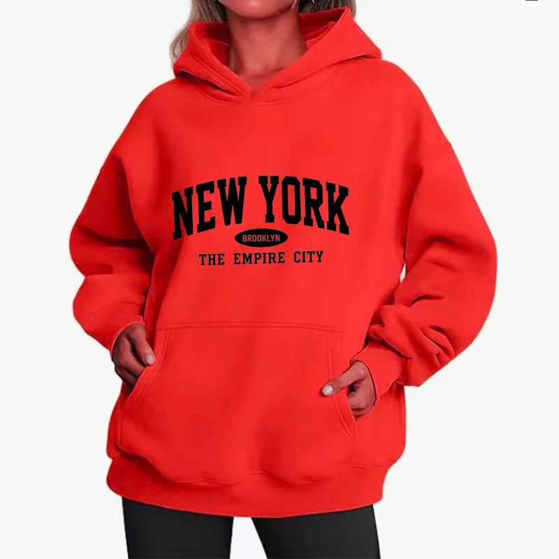 Women NEW YORK Brooklyn Letter Print Hoodie Oversized Loose Hooded Sweatshirt The Empire City Casual Streetwear Men Pullover Top