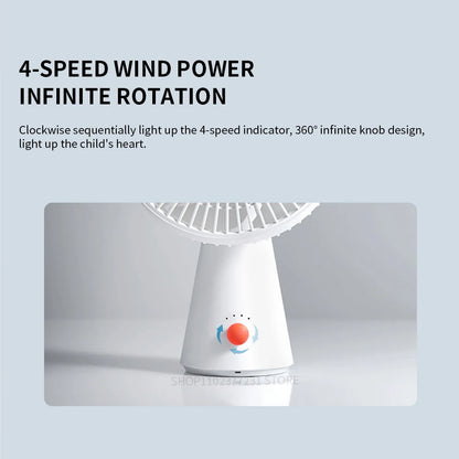 XIAOMI Mijia Portable Desk Fan USB Rechargeable Handheld Mini Electric Fans Cordless Air Cooling Small Fan 4 Gears Speed