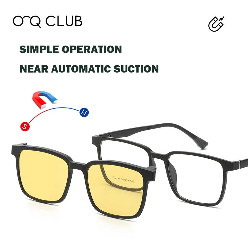 Magnetic Clip-On Glasses – Polarized Prescription Sunglasses with TR90 Frame for Men Women