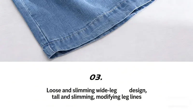 Plus Size Loose Fit Ice Silk Jeans Casual Yoga Demin Pants Women's Summer Trendy Brand Thin Wide Leg Pants Feel Comfortable