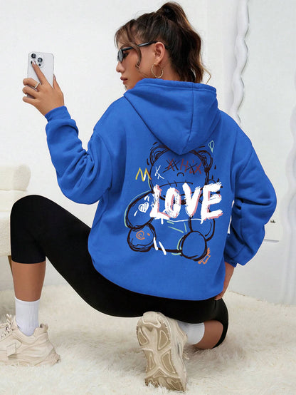 Graffiti Line Bear Simple Print Female Hoody Harajuku S-3xl Sweatshirt Fashion Casual Street Hooded Autumn Warm Streetwear Women