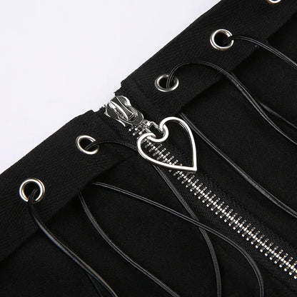 Gothic Skater Punk Vintage High Wasit Skirt Women's Zipper Front Japanese Style Kawaii Black Harajuku Cosplay Mini Skirts