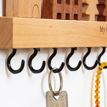 Charming Solid Wood Key Hook Rack - Punch-Free Wall Mount Storage For Keys, Coats & Towels - Perfect Home Decor Accessory