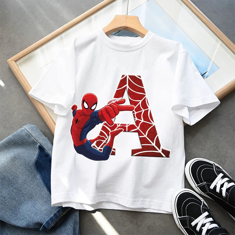 2026  New Children's Spider Man Cartoon Letter Printed T-shirt Cotton T-shirt Boys' Short Sleeved Top Children's Clothing