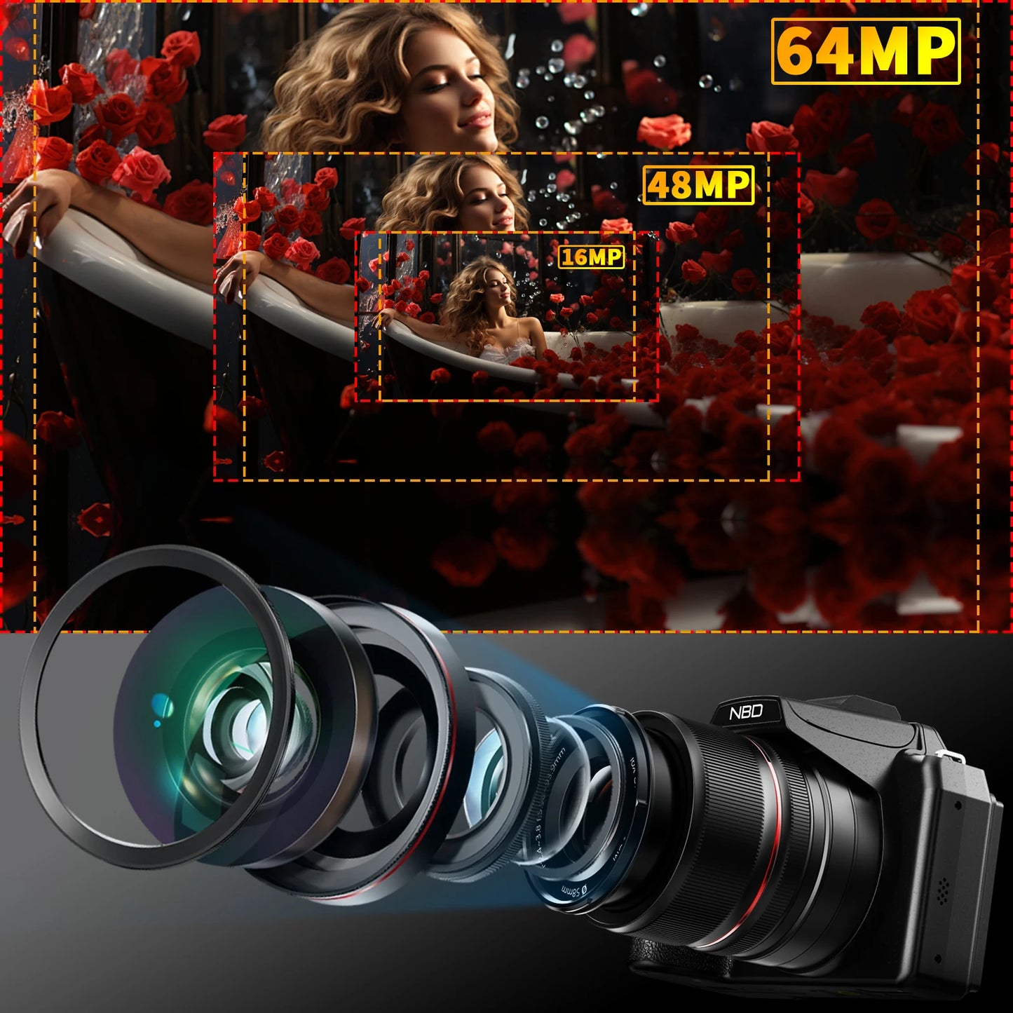 64MP Digital Camera - 5K Video, 16X Optical Zoom & WiFi Camera Control for Vlogging
