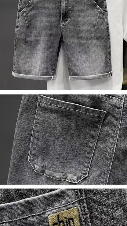 Men's Denim Shorts – Summer Embroidered Knee Length Casual Straight Fit Jeans
