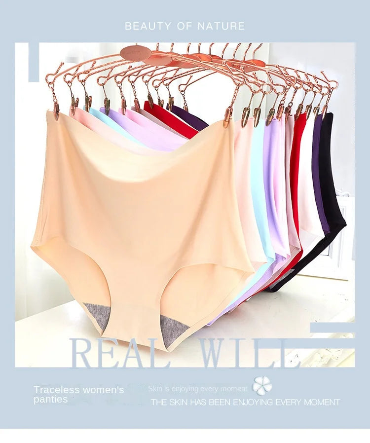 Plus Size women seamless Panties ice silk smooth soft Sexy Underwear Women High Waist Ultrathin Breathable underpants 50-100kg