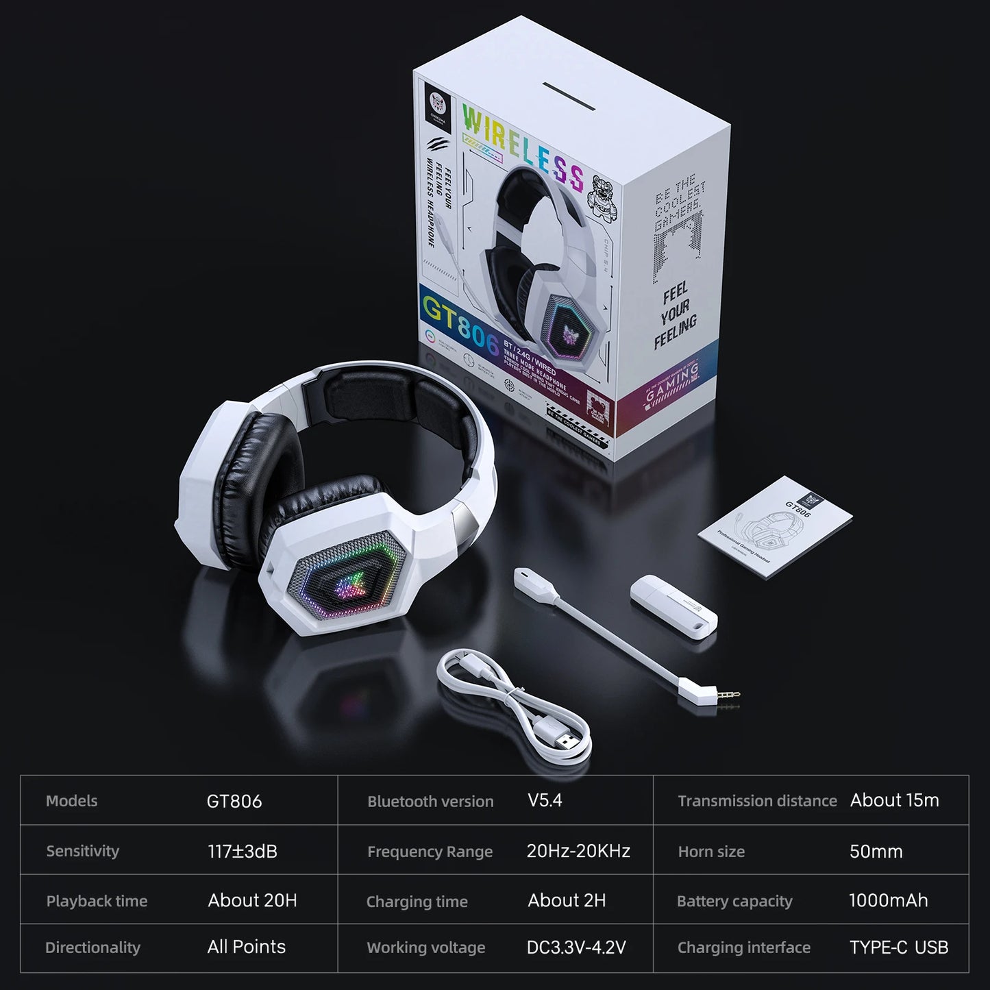 ONIKUMA 2.4GHz Wireless Gaming Headset For PS5 PS4 PC Mac Noise Cancelling Earphone Headset Gaming Headphone With Micr RGB Light