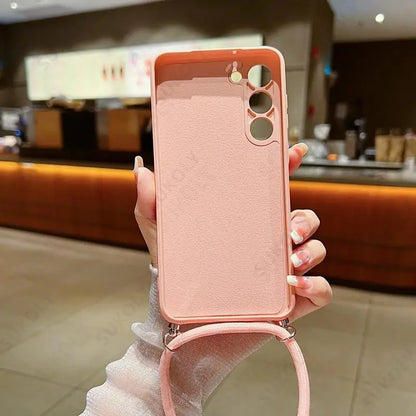 Crossbody Lanyard Soft Case For Samsung Galaxy S23 FE S25 Edge S26 S24 Ultra A17 A57 A37 A55 A56 A16 5G Liquid Silicone Cover