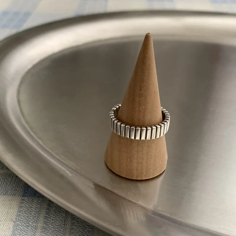 Sterling Silver Rings Adjustable Vintage Hip Hop Couples Silver Bands | Hollow Line Design