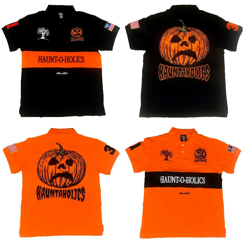 Y2K Haunted Polo Shirt - Halloween Devil Pumpkin Embroidery Gothic Streetwear - ZOOMNSTORE