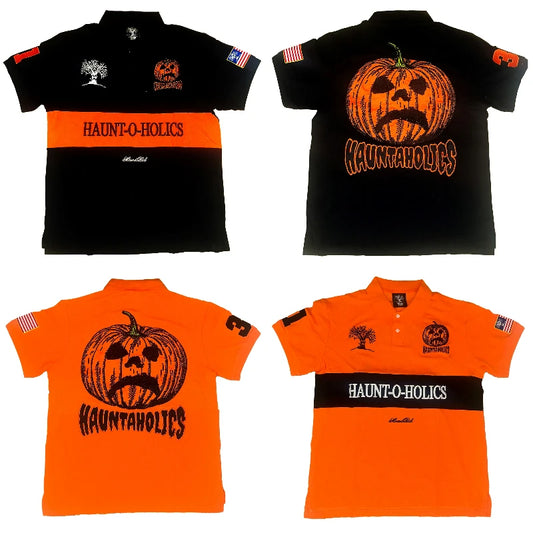 Y2K Haunted Polo Shirt - Halloween Devil Pumpkin Embroidery Gothic Streetwear - ZOOMNSTORE