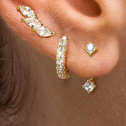 Square Zirconia Hoop Earrings Set – 3 Pairs, Stainless Steel