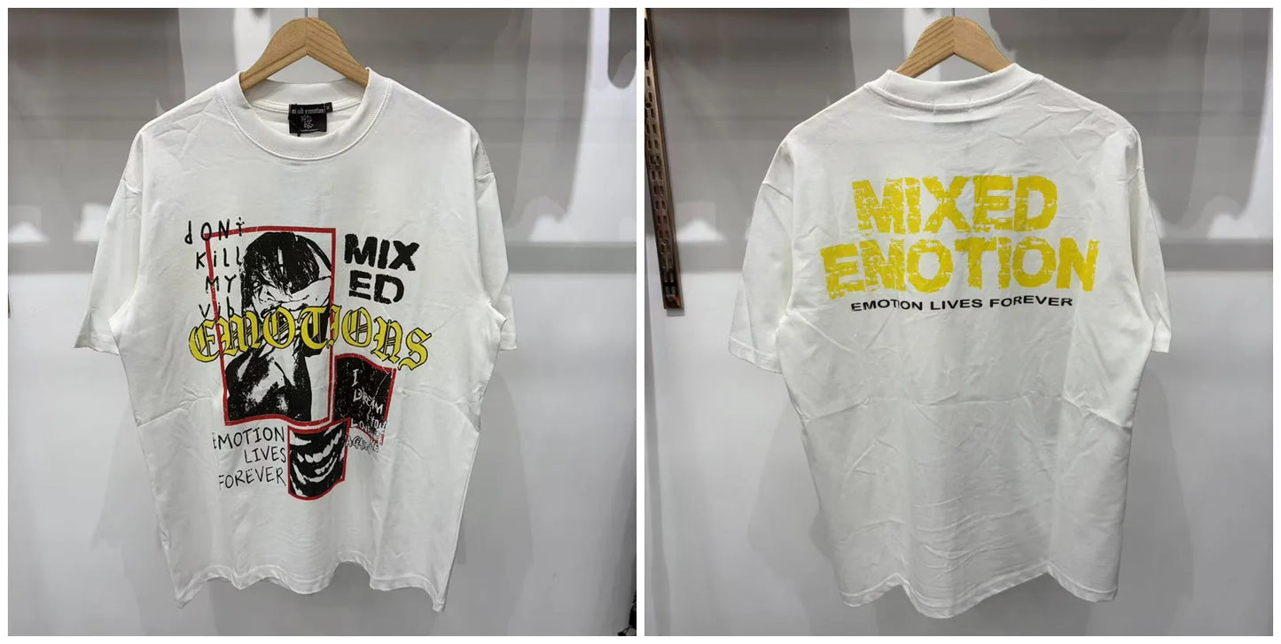 New MIXED-EMOTION Rhinestone cartoon printed pattern 100% cotton Men Women T-shirt Loose casual Shinning Diamond Tees Oversized Top