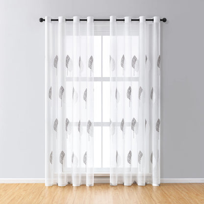 Long Sheer Curtain - Embroidered Voile Curtain Panels with Rod Pocket for Bedroom & Living Room
