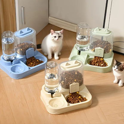 Ww-Durable Plastic 2-in-1 Automatic Pet Feeder Water Dispenser Large Capacity Food Water Bowl For Cats Dogs