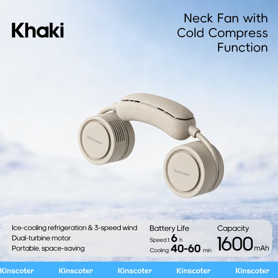 Portable Personal Sports Neck Fan 3-speed Wind with Cold Compress Function 800mAh*2 Mini Cooling Electric Fan for Outdoor Travel