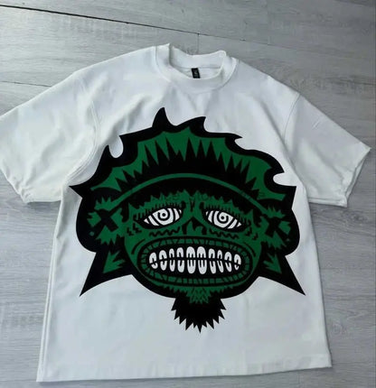 Harajuku Streetwear Shirt - Y2k Fashion Tee With Oversized Cartoon Print, Breathable Cotton