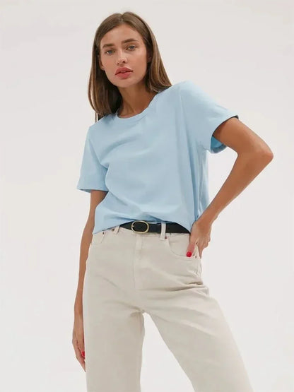Cotton Womens T-Shirt - Summer Short Sleeve Loose Basic Top - ZOOMNSTORE