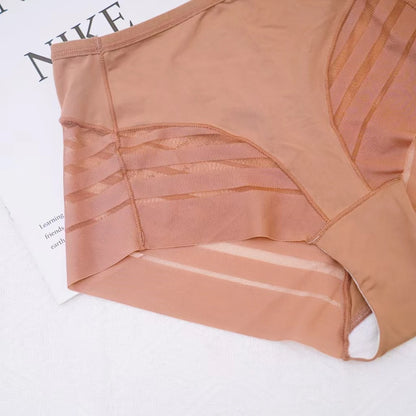 High-Waisted Mesh Ice Silk Triangle Pants Large Size Breathable Sexy Striped Seamless Underwear