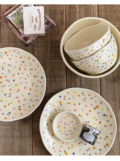 Korean Ceramic Bowl - Floral Design Rice and Salad Dish