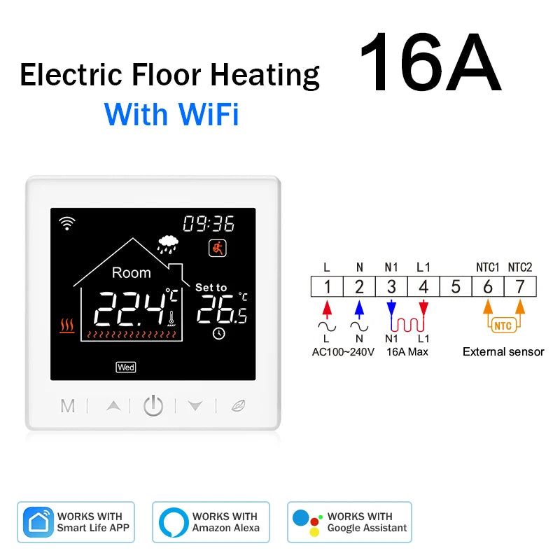 Smart Wifi Thermostat - Programmable Heating Thermostat for Floor Heating Control