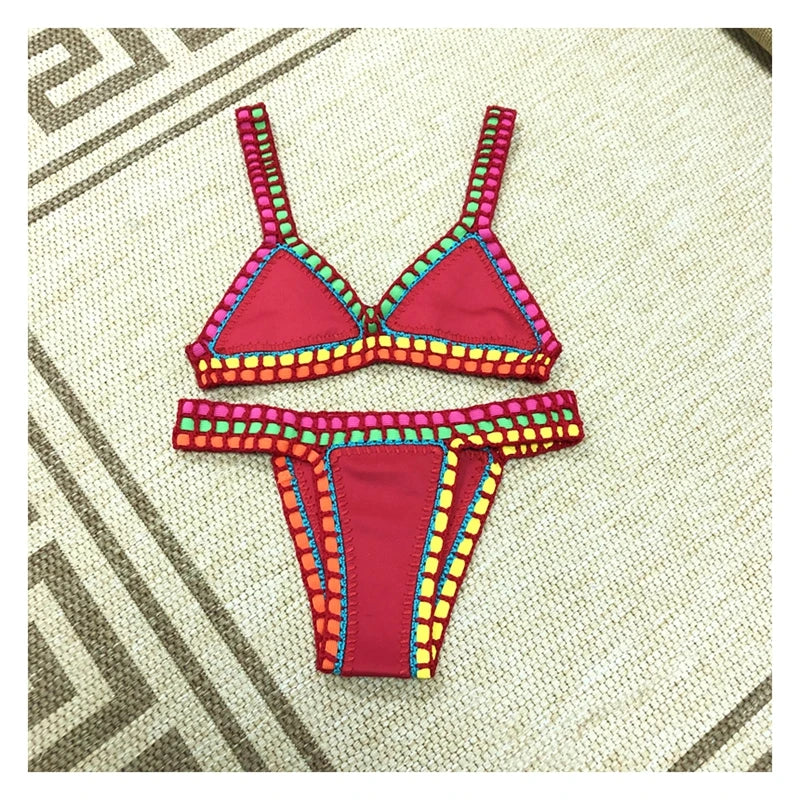 Handmade Crochet Bikini - Women's Two Piece Swimwear, Elastic Triangle Top & Low-Rise Bottoms
