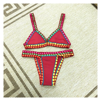 Handmade Crochet Bikini - Women's Two Piece Swimwear, Elastic Triangle Top & Low-Rise Bottoms