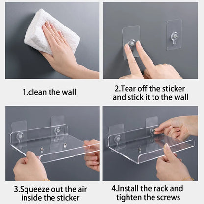 Acrylic Wall Storage Rack - No Drill Bathroom  Kitchen Organizer with Strong Adhesive