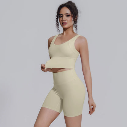 Solid Color Summer Yoga Set Woman's Sexy Backless Yoga Underwear with Chest Pad Quick-Dry Hip Push Up Fitness Shorts Sportswear