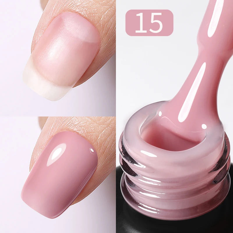 Milky Pink Rubber Base Gel Nail Polish - Glitter Semi-Permanent UV LED Varnish 15ml