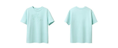 Amii Women's T-Shirt 2026 Summer New Round Neck Drop Shoulder Cotton Tee Lace Embroidered Woman Loose Fit knit Tops 12622048
